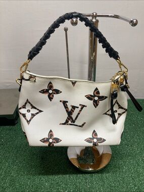 Designer-Inspired White Monogram Tote with Black Braided Handle (OKPM-05-011)